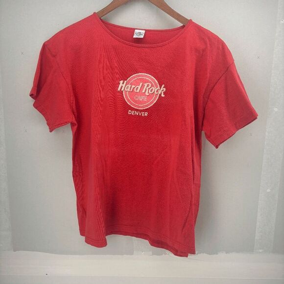 Hard Rock Cafe Denver Made in USA Large Women's Tee Vintage 90s Large Logo - Picture 1 of 3